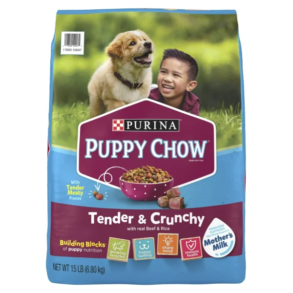 front111 Purina Puppy Chow Dry Dog Food, High Protein Tender & Crunchy Real Beef Formula, 15 lb Bag